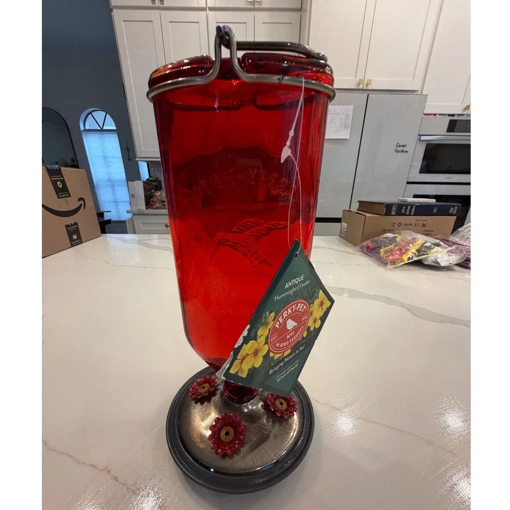 Perky-Pet 8109-2 Antique Glass Hummingbird Feeder Ruby Red 24oz Vintage Style
